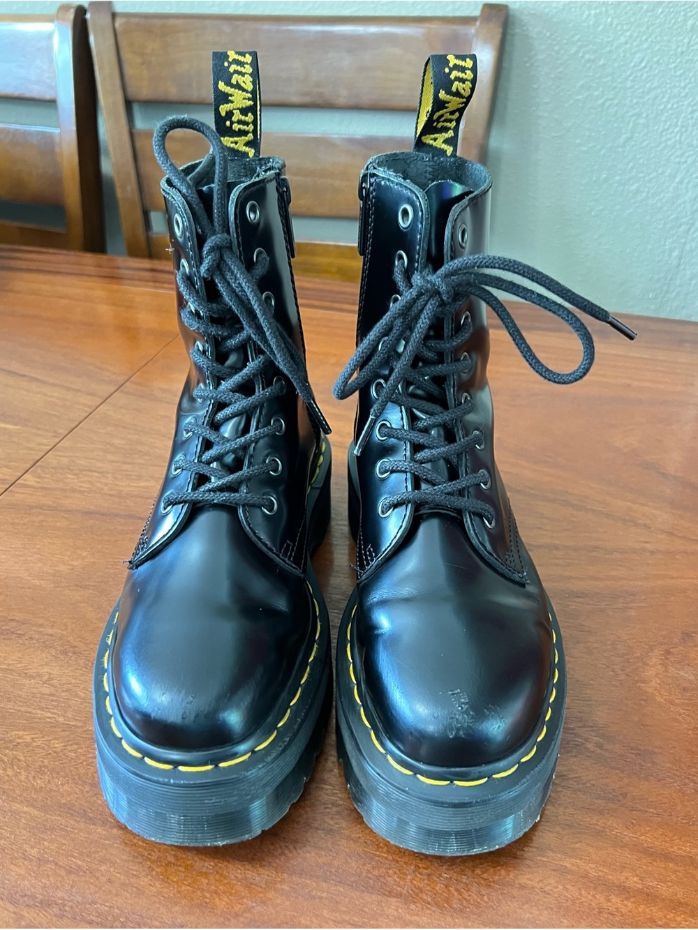 Dr. Martens Jadon Boot Smooth Black Leather Platforms Black Goth Festival Grunge - Picture 4 of 16
